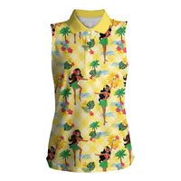 Hawaii Hula Girl Tropical Women Sleeveless Polo Shirt Yellow Palaka LT01 Female Yellow - Polynesian Pride
