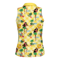 Hawaii Hula Girl Tropical Women Sleeveless Polo Shirt Yellow Palaka LT01 - Polynesian Pride