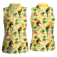 Hawaii Hula Girl Tropical Women Sleeveless Polo Shirt Yellow Palaka LT01 - Polynesian Pride