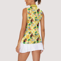 Hawaii Hula Girl Tropical Women Sleeveless Polo Shirt Yellow Palaka LT01 - Polynesian Pride