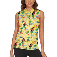 Hawaii Hula Girl Tropical Women Sleeveless Polo Shirt Yellow Palaka LT01 - Polynesian Pride
