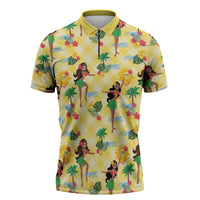 Hawaii Hula Girl Tropical Zipper Polo Shirt Yellow Palaka LT01 Yellow - Polynesian Pride