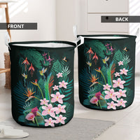 Hawaii Hummingbird Tropical Flowers Laundry Basket Dark Green LT01 - Polynesian Pride