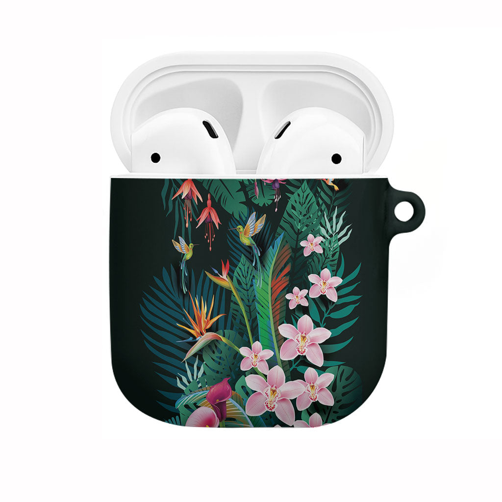 Hawaii Hummingbird Tropical Flowers AirPods Case Dark Green LT01 Green - Polynesian Pride
