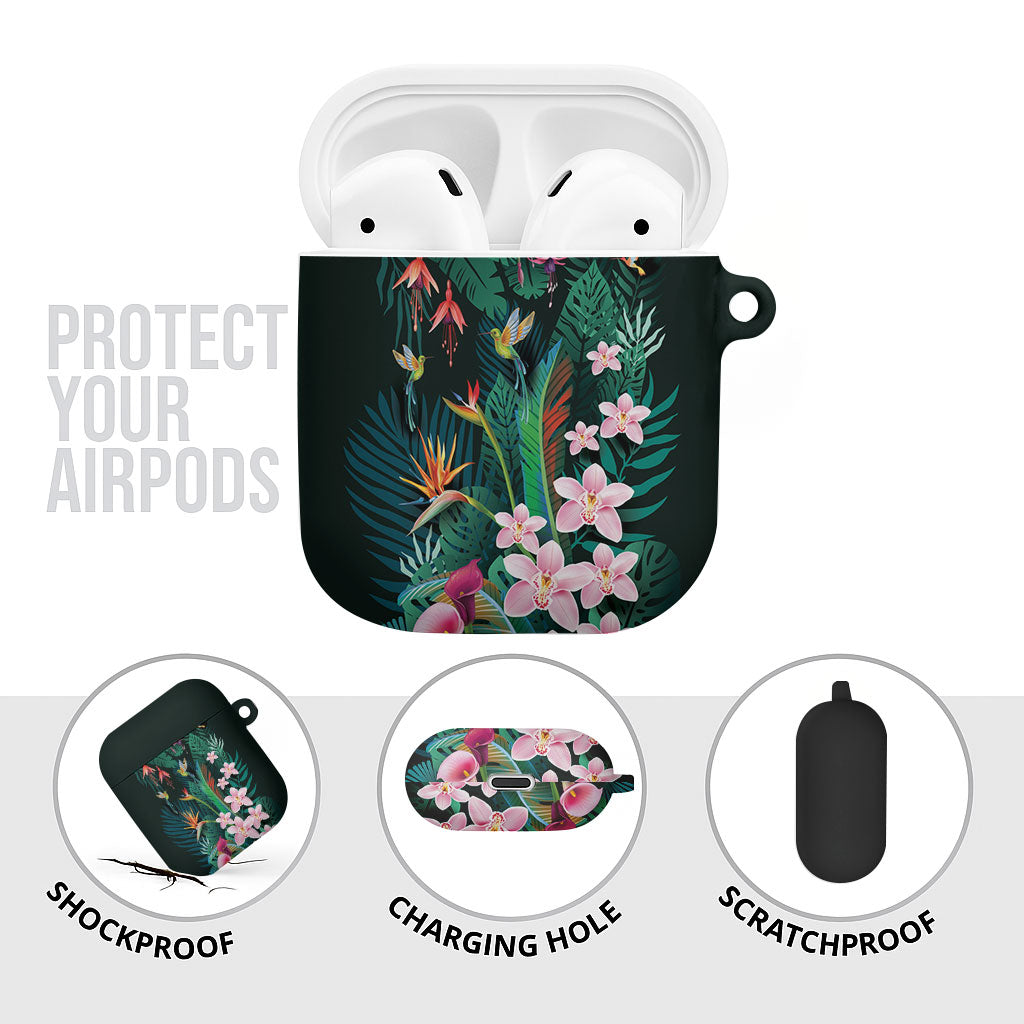 Hawaii Hummingbird Tropical Flowers AirPods Case Dark Green LT01 - Polynesian Pride
