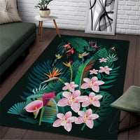 Hawaii Hummingbird Tropical Flowers Area Rug Dark Green LT01 Green - Polynesian Pride