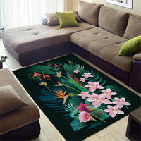 Hawaii Hummingbird Tropical Flowers Area Rug Dark Green LT01 - Polynesian Pride