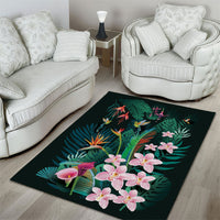 Hawaii Hummingbird Tropical Flowers Area Rug Dark Green LT01 - Polynesian Pride