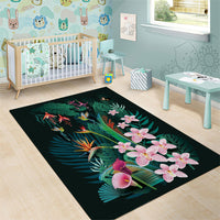 Hawaii Hummingbird Tropical Flowers Area Rug Dark Green LT01 - Polynesian Pride