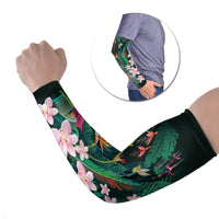 Hawaii Hummingbird Tropical Flowers Arm Sleeves Dark Green LT01 Set of 2 Green - Polynesian Pride