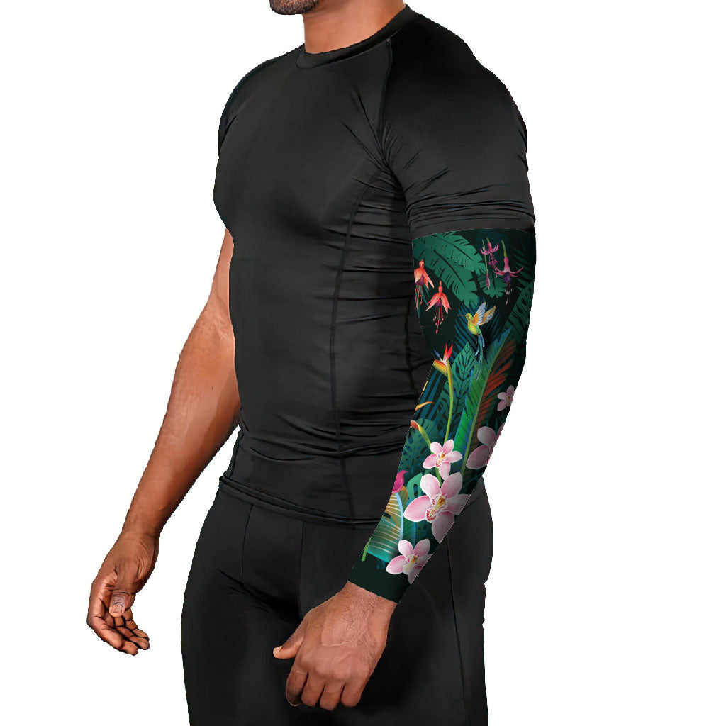 Hawaii Hummingbird Tropical Flowers Arm Sleeves Dark Green LT01 - Polynesian Pride