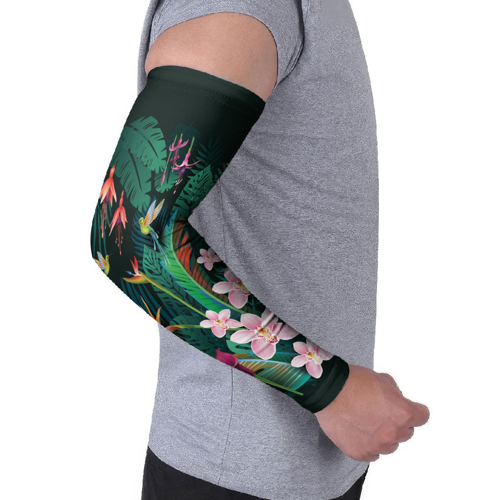 Hawaii Hummingbird Tropical Flowers Arm Sleeves Dark Green LT01 - Polynesian Pride