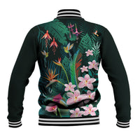 Hawaii Hummingbird Tropical Flowers Baseball Jacket Dark Green LT01 - Polynesian Pride