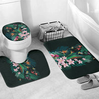 Hawaii Hummingbird Tropical Flowers Bathroom Set Dark Green LT01 Mat Set Only (3 pcs) One Size Green - Polynesian Pride