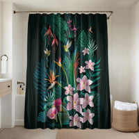 Hawaii Hummingbird Tropical Flowers Bathroom Set Dark Green LT01 Shower Curtain Only Green - Polynesian Pride