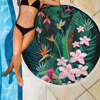 Hawaii Hummingbird Tropical Flowers Beach Blanket Dark Green LT01 - Polynesian Pride