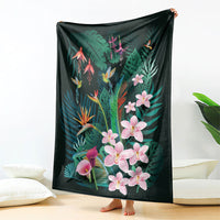 Hawaii Hummingbird Tropical Flowers Blanket Dark Green LT01 - Polynesian Pride