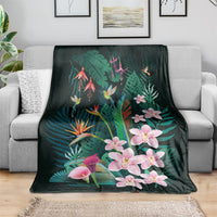 Hawaii Hummingbird Tropical Flowers Blanket Dark Green LT01 - Polynesian Pride