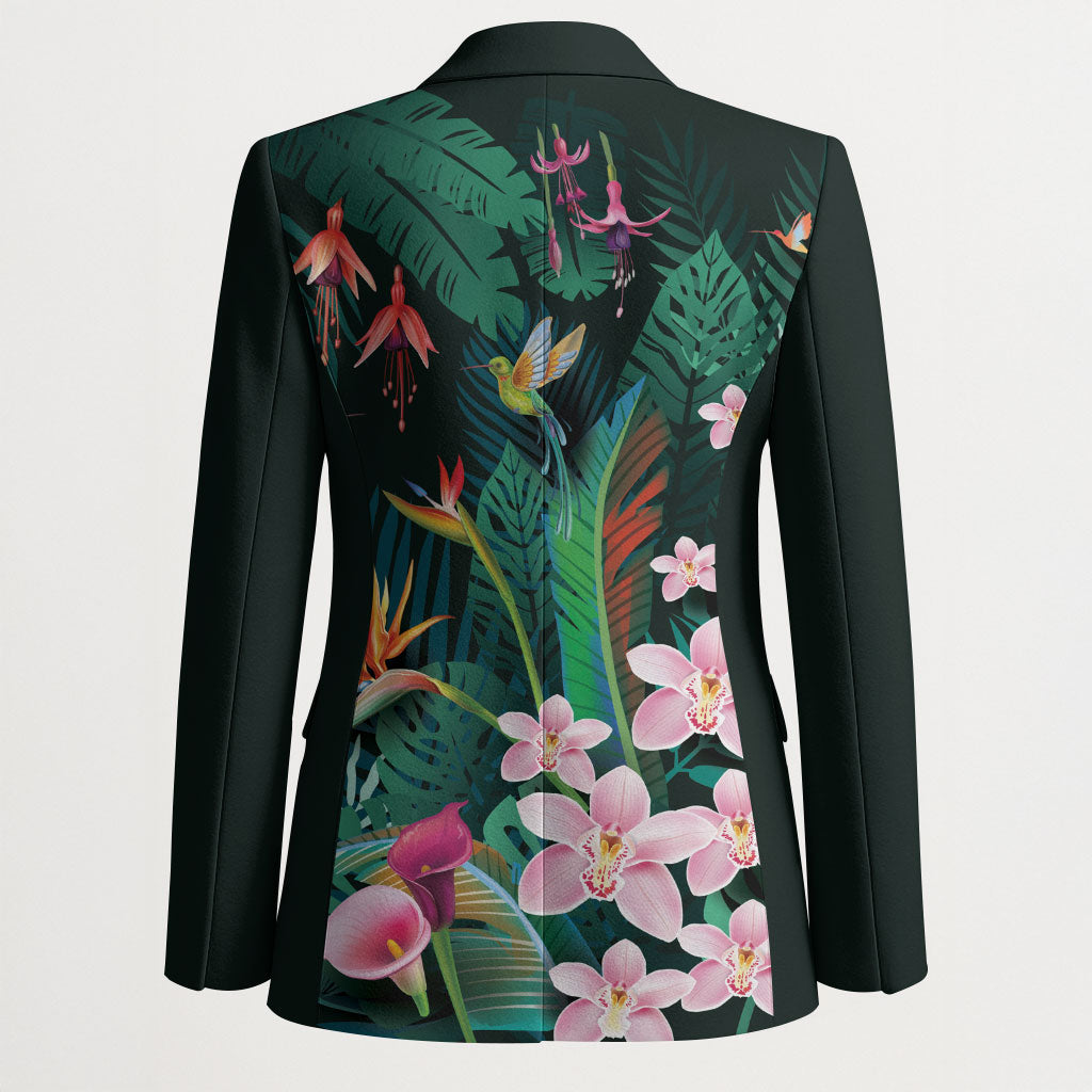 Hawaii Hummingbird Tropical Flowers Blazer Dark Green LT01 - Polynesian Pride