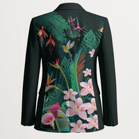 Hawaii Hummingbird Tropical Flowers Blazer Dark Green LT01 - Polynesian Pride