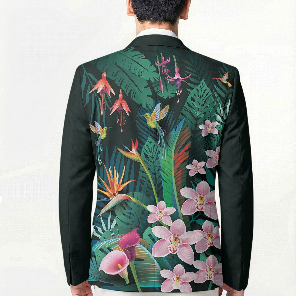 Hawaii Hummingbird Tropical Flowers Blazer Dark Green LT01 - Polynesian Pride