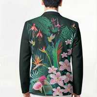 Hawaii Hummingbird Tropical Flowers Blazer Dark Green LT01 - Polynesian Pride