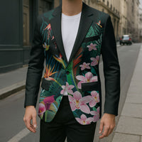 Hawaii Hummingbird Tropical Flowers Blazer Dark Green LT01 - Polynesian Pride