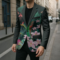 Hawaii Hummingbird Tropical Flowers Blazer Dark Green LT01 - Polynesian Pride