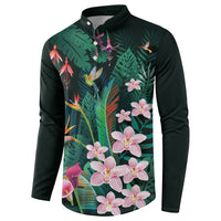 Hawaii Hummingbird Tropical Flowers Button Sweatshirt Dark Green LT01 - Polynesian Pride