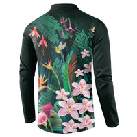 Hawaii Hummingbird Tropical Flowers Button Sweatshirt Dark Green LT01 - Polynesian Pride