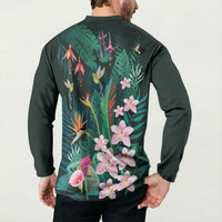 Hawaii Hummingbird Tropical Flowers Button Sweatshirt Dark Green LT01 - Polynesian Pride