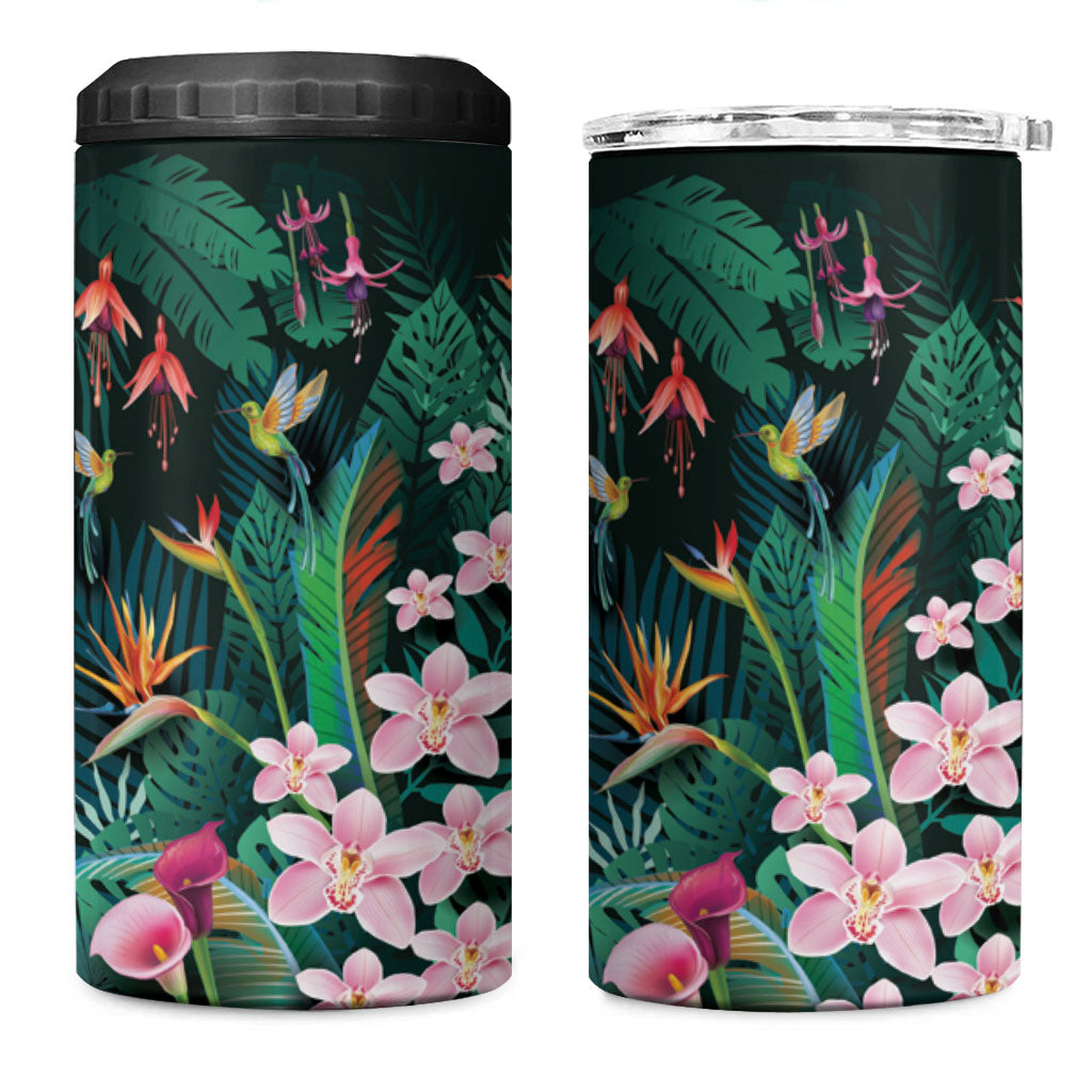 Hawaii Hummingbird Tropical Flowers 4 in 1 Can Cooler Tumbler Dark Green LT01 One Size: 16 oz Green - Polynesian Pride