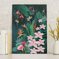 Hawaii Hummingbird Tropical Flowers Canvas Wall Art Dark Green LT01 Without Frame Green - Polynesian Pride