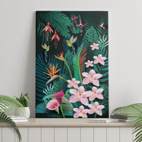Hawaii Hummingbird Tropical Flowers Canvas Wall Art Dark Green LT01 - Polynesian Pride