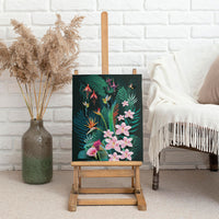 Hawaii Hummingbird Tropical Flowers Canvas Wall Art Dark Green LT01 - Polynesian Pride