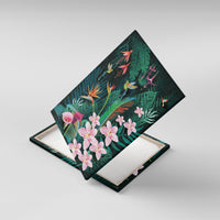 Hawaii Hummingbird Tropical Flowers Canvas Wall Art Dark Green LT01 With Frame Green - Polynesian Pride