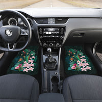 Hawaii Hummingbird Tropical Flowers Car Mats Dark Green LT01 Set 2pcs - Front Green - Polynesian Pride