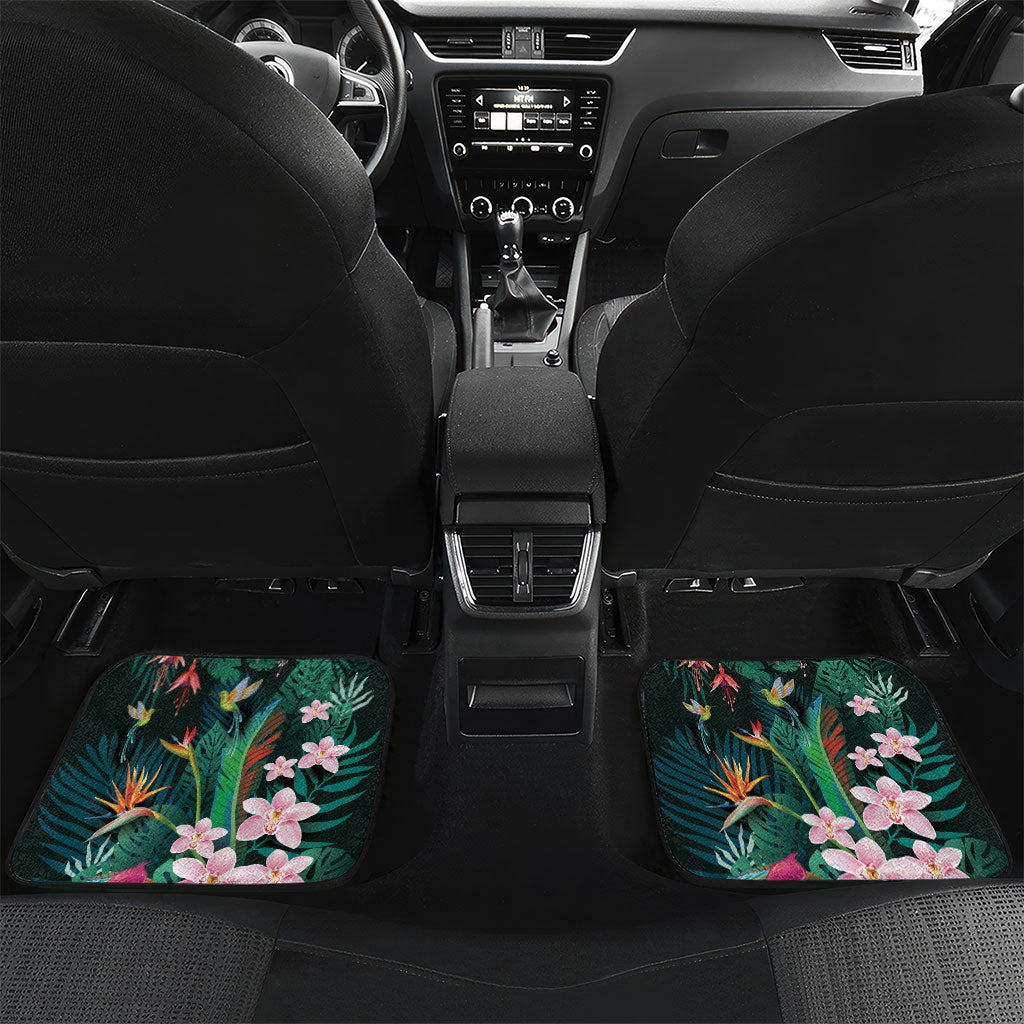 Hawaii Hummingbird Tropical Flowers Car Mats Dark Green LT01 Set 2pcs - Back Green - Polynesian Pride