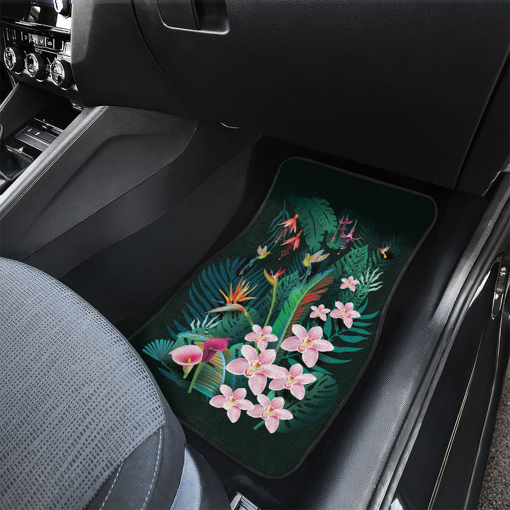 Hawaii Hummingbird Tropical Flowers Car Mats Dark Green LT01 - Polynesian Pride