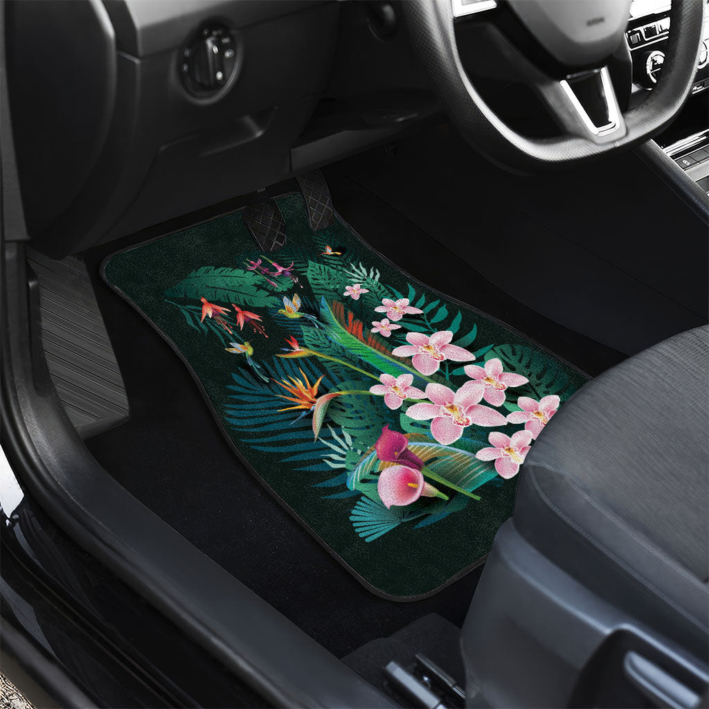 Hawaii Hummingbird Tropical Flowers Car Mats Dark Green LT01 - Polynesian Pride