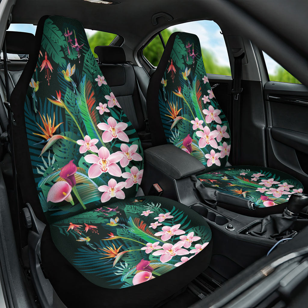 Hawaii Hummingbird Tropical Flowers Car Seat Cover Dark Green LT01 One Size Green - Polynesian Pride