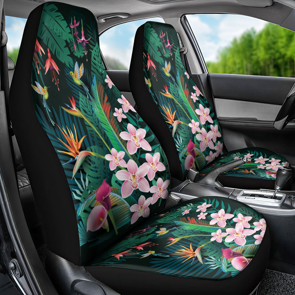 Hawaii Hummingbird Tropical Flowers Car Seat Cover Dark Green LT01 - Polynesian Pride