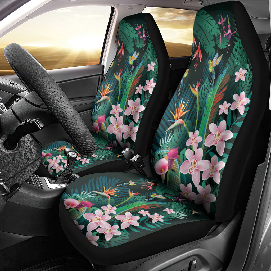 Hawaii Hummingbird Tropical Flowers Car Seat Cover Dark Green LT01 - Polynesian Pride