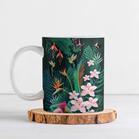 Hawaii Hummingbird Tropical Flowers Ceramic Mug Dark Green LT01 Green - Polynesian Pride