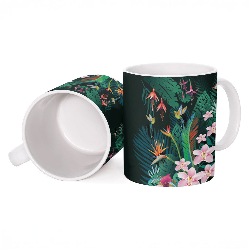 Hawaii Hummingbird Tropical Flowers Ceramic Mug Dark Green LT01 - Polynesian Pride