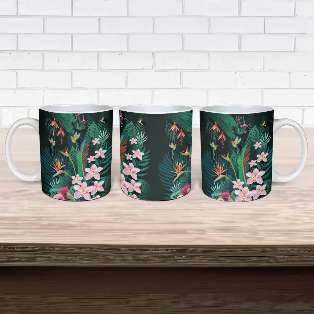 Hawaii Hummingbird Tropical Flowers Ceramic Mug Dark Green LT01 - Polynesian Pride