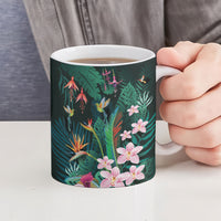 Hawaii Hummingbird Tropical Flowers Ceramic Mug Dark Green LT01 - Polynesian Pride