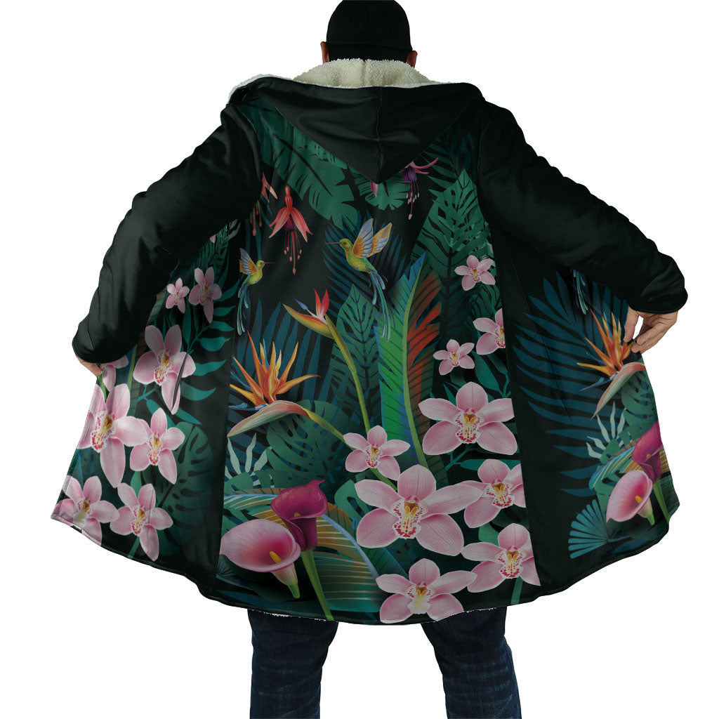 Hawaii Hummingbird Tropical Flowers Cloak Dark Green LT01 - Polynesian Pride