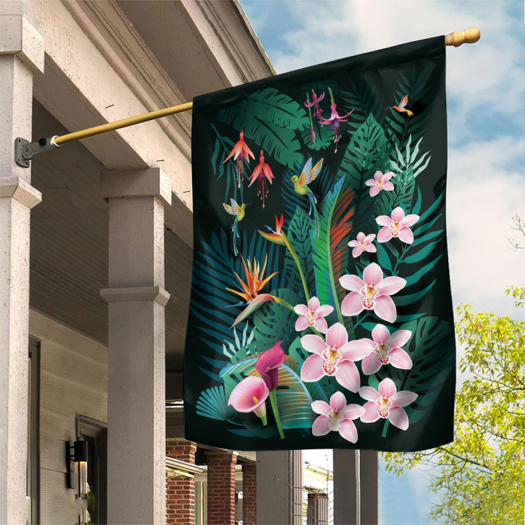 Hawaii Hummingbird Tropical Flowers Garden Flag Dark Green LT01 House Flag Green - Polynesian Pride