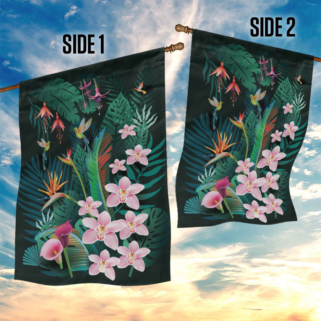 Hawaii Hummingbird Tropical Flowers Garden Flag Dark Green LT01 - Polynesian Pride